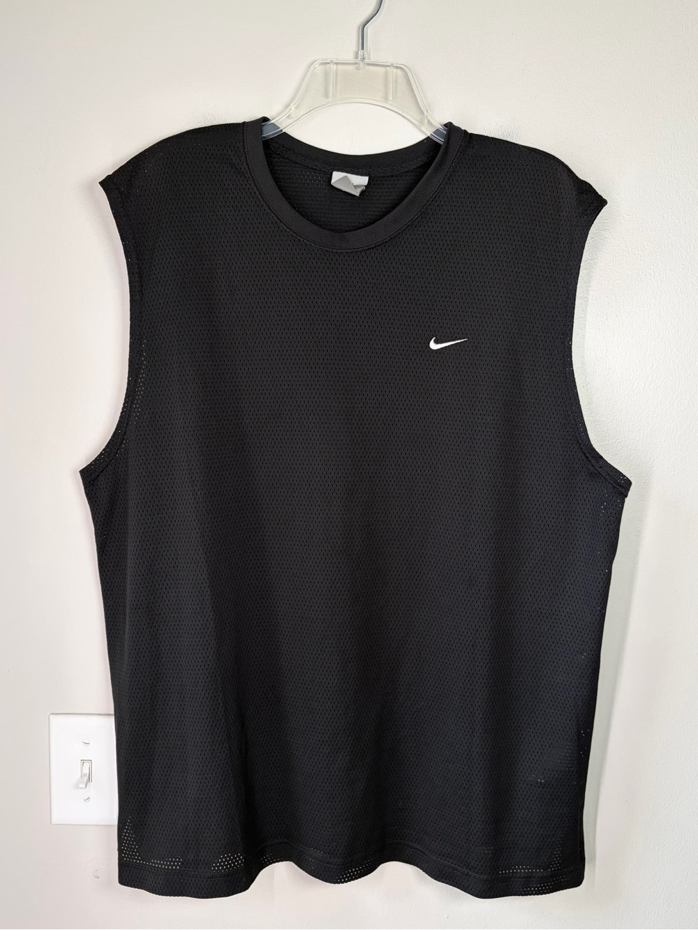 Vintage Y2K Nike Black Sleeveless Mesh Jersey Tank Top Shirt 2000s Active Wear